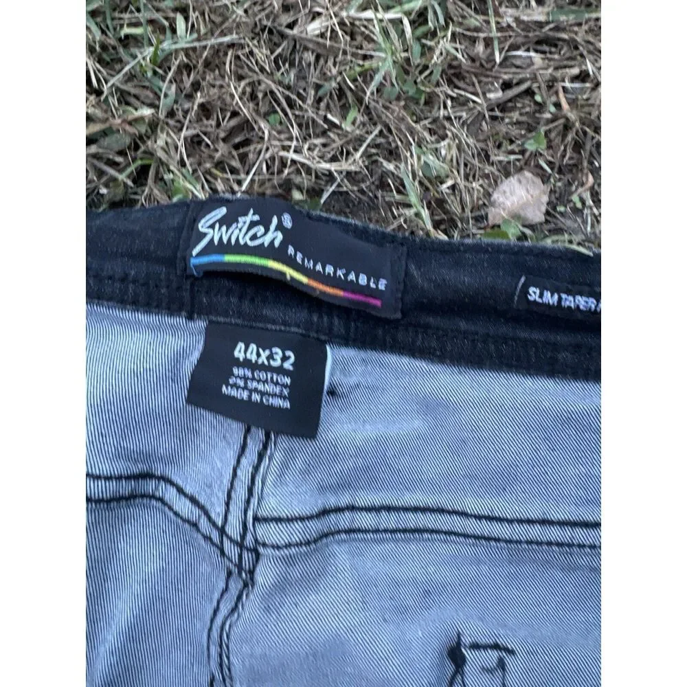 Switch Remarkable Premium Denim Distressed Paint Jeans Mens 44x32 Slim Taper Fit